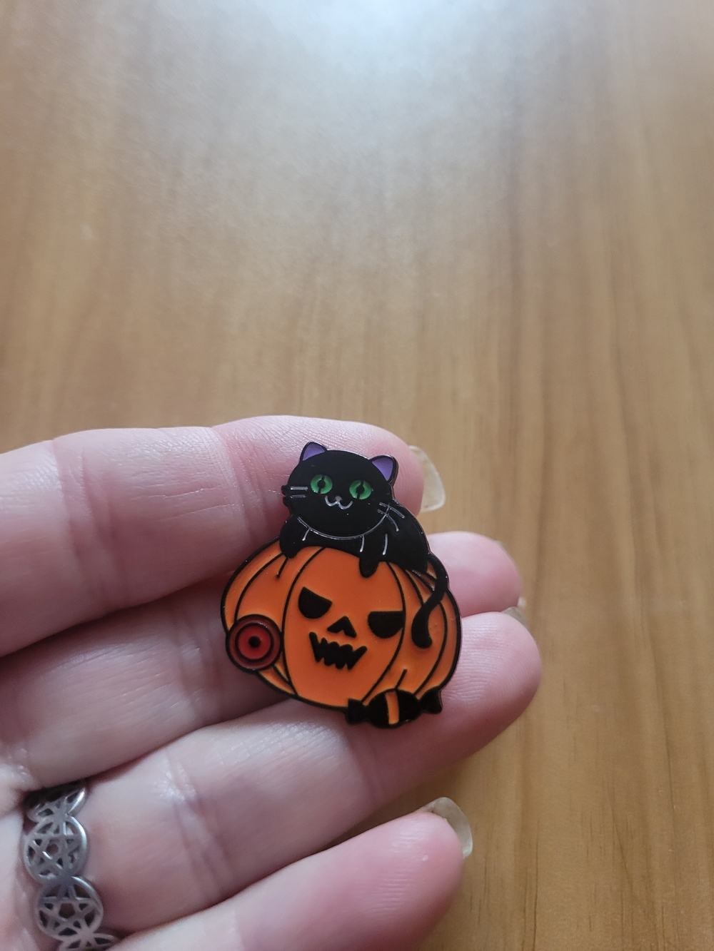 👻BUY 1 GET 1 FREE👻Black Cat on Pumpkin Halloween Brooch - Orange & Black